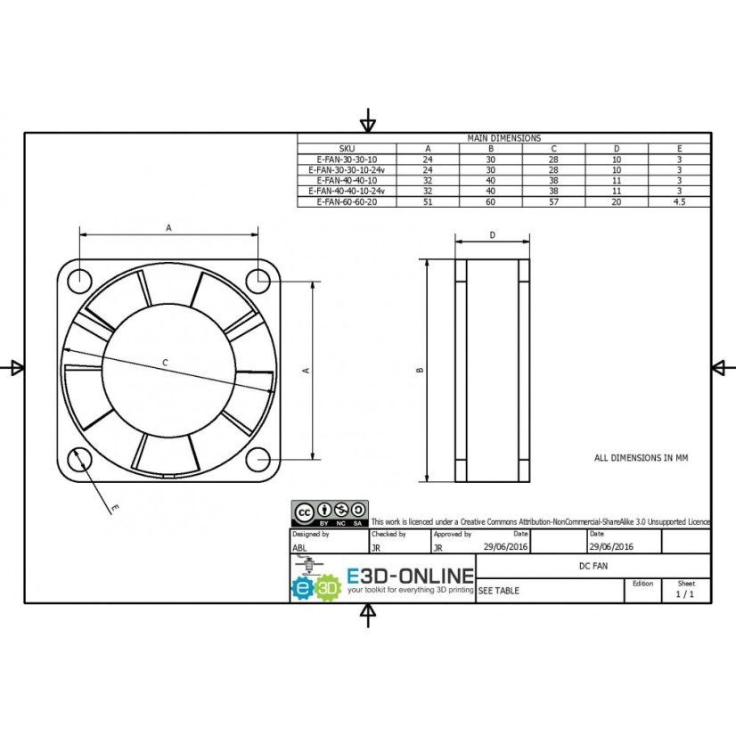 Originálný 24V ventilátor pre E3D hotend 30x30x10mm