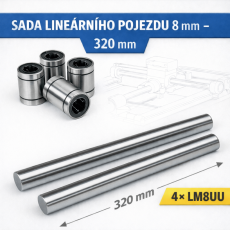 Sada lineárního pojezdu 8 mm – 320 mm (4× LM8UU)