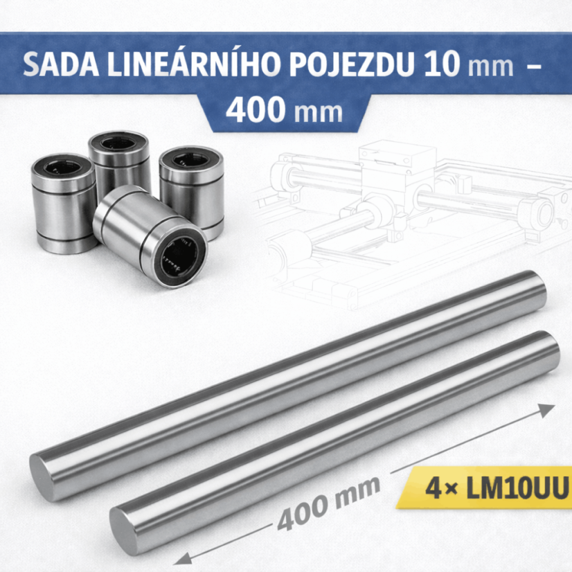 Sada lineárneho pojazdu 10 mm – 400 mm (4× LM10UU)
